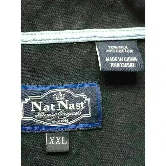 Nat Nast shirt XXL button front palm frond 70% silk 30% cotton Hawaiian Y2K navy - Picture 5 of 7